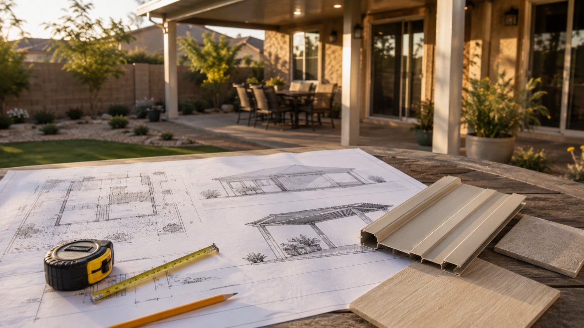 Patio cover plans and measurements prepared for HOA architectural review