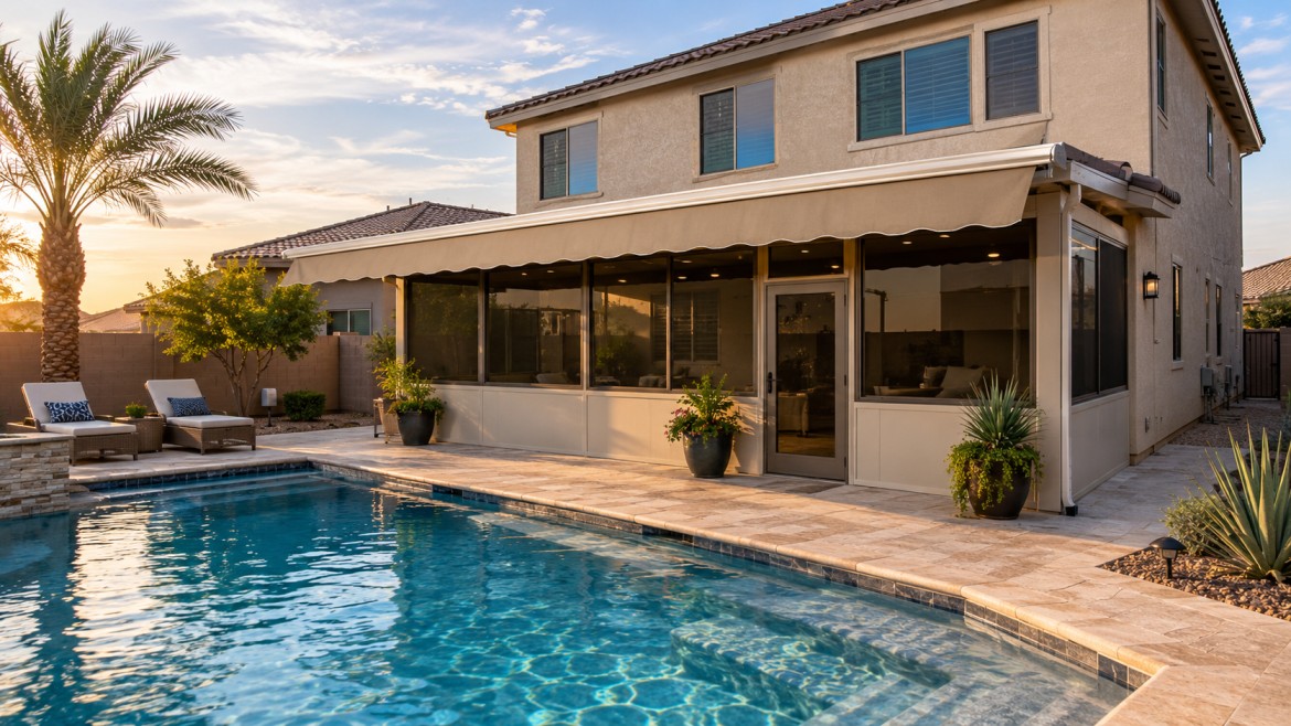 Exterior of an insulated Arizona room with shading on a Chandler, Arizona home
