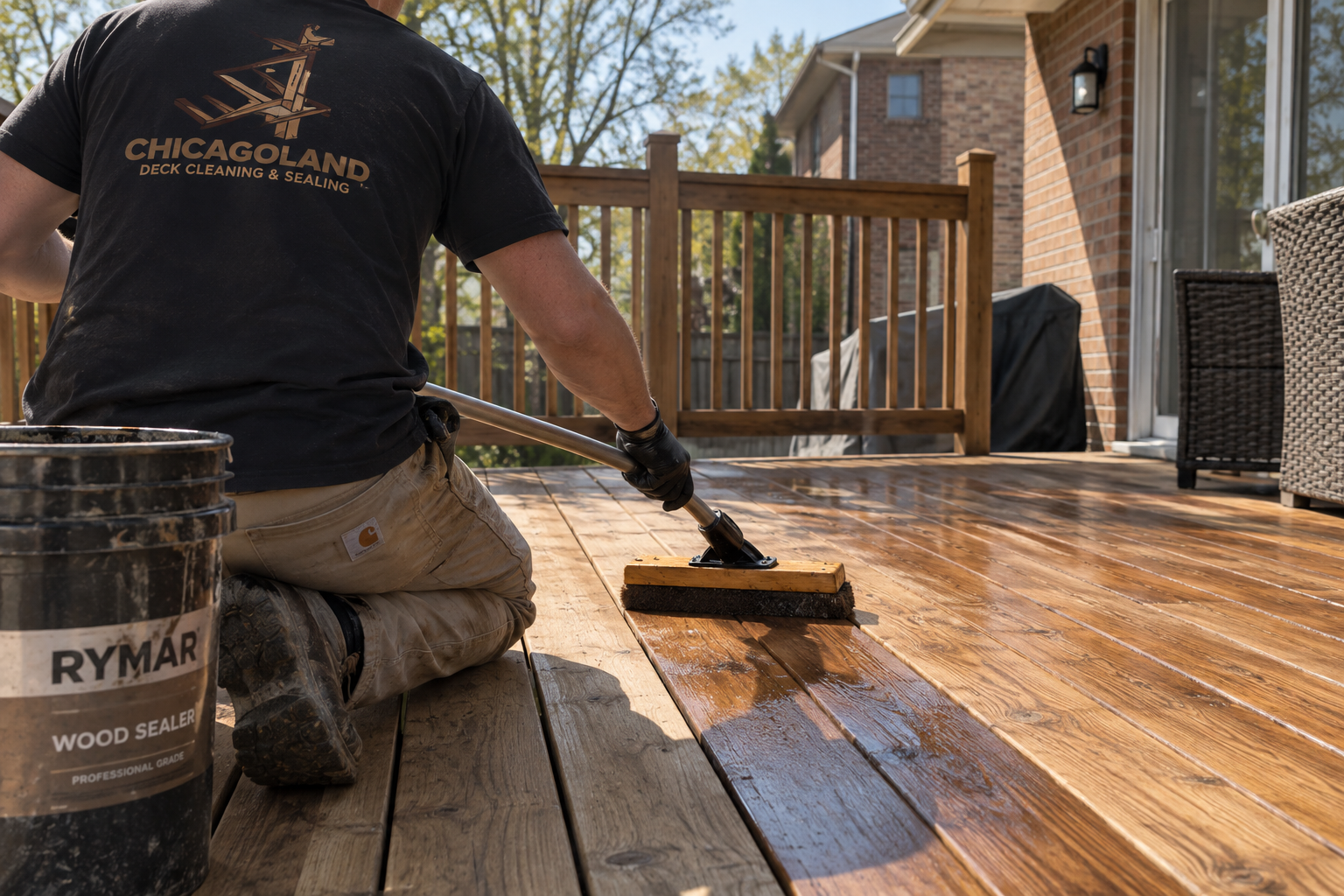 Chicagoland Deck Contractor Sealing wood patio