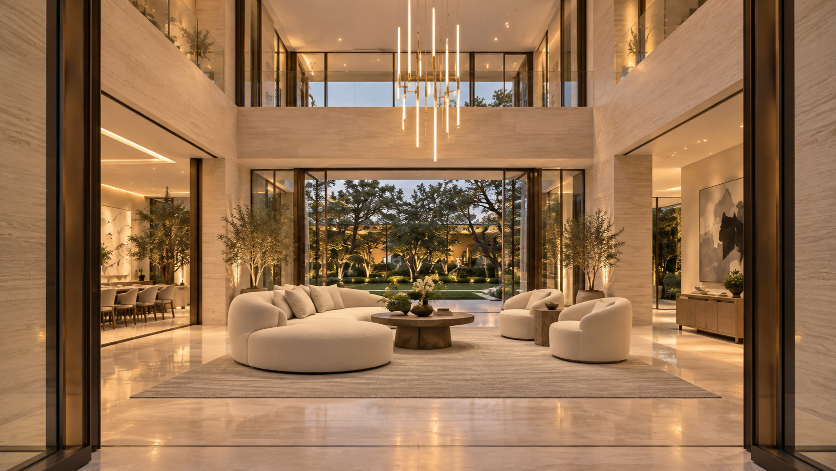 Original AI concept of a double-height modern living room