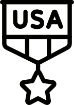 Icon of a medal with the USA flag representing 100% American engineering and manufacturing in Florida.