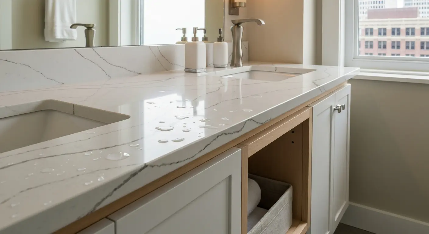 Custom bathroom countertop and storage in small condo
