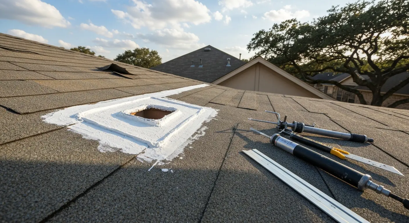 Roof repair in progress