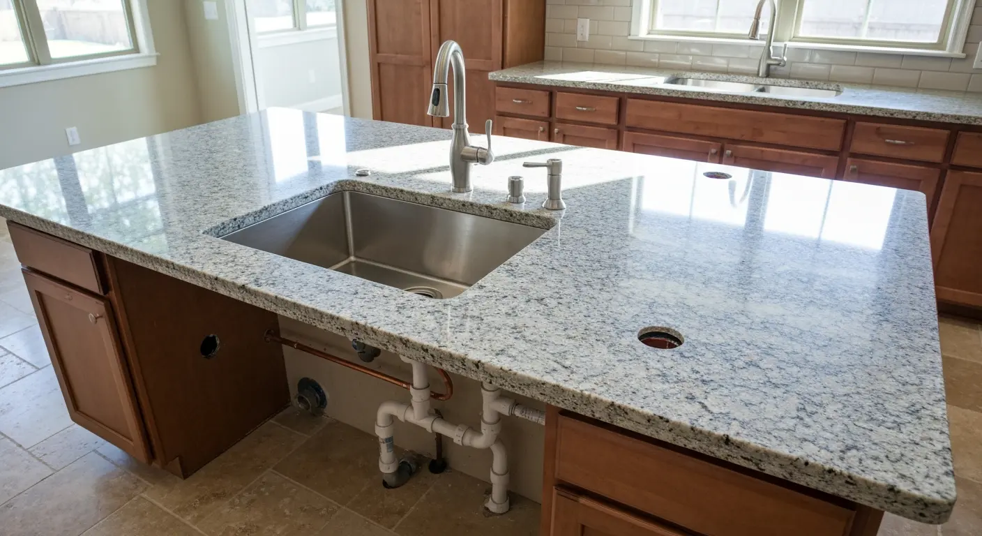 Island sink and plumbing installation