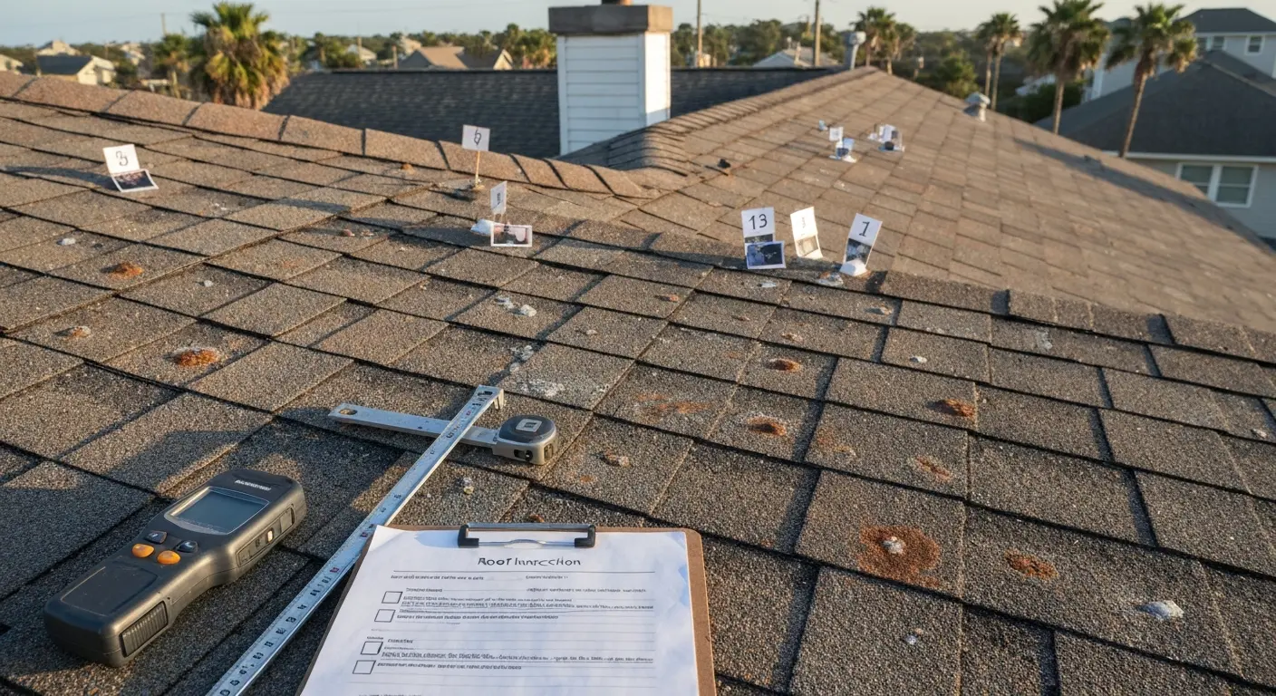 Professional roof inspection in Galveston