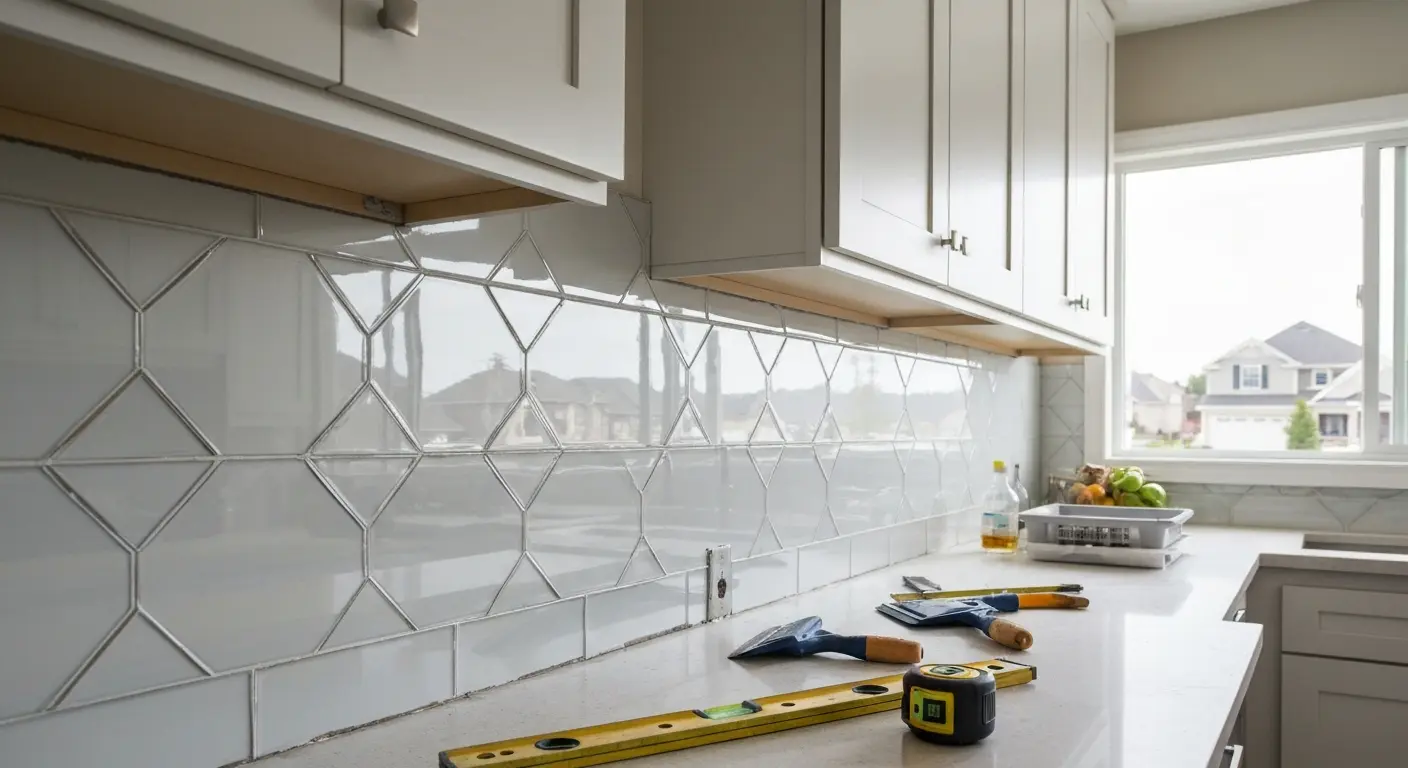 Glass tile backsplash