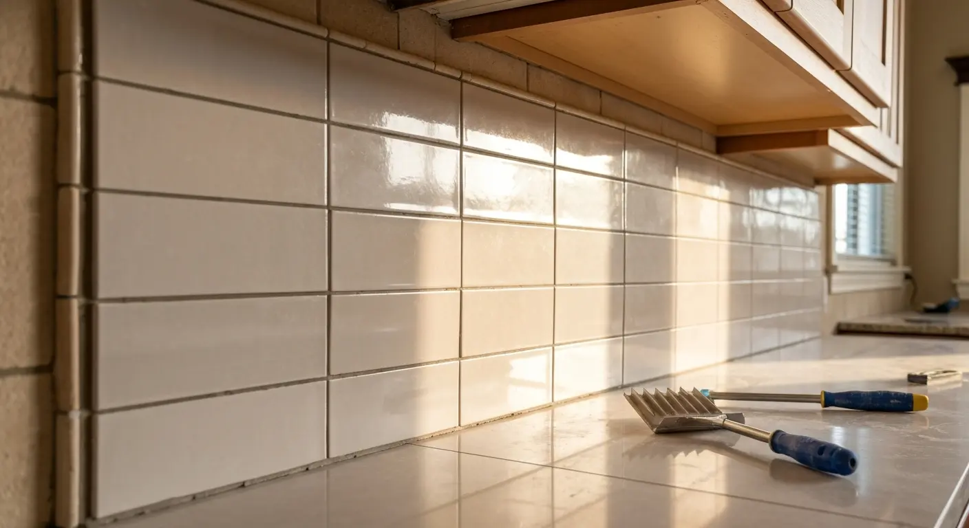 Ceramic tile backsplash installation