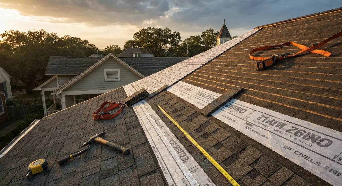 Storm damage roof repair in East End Historic District