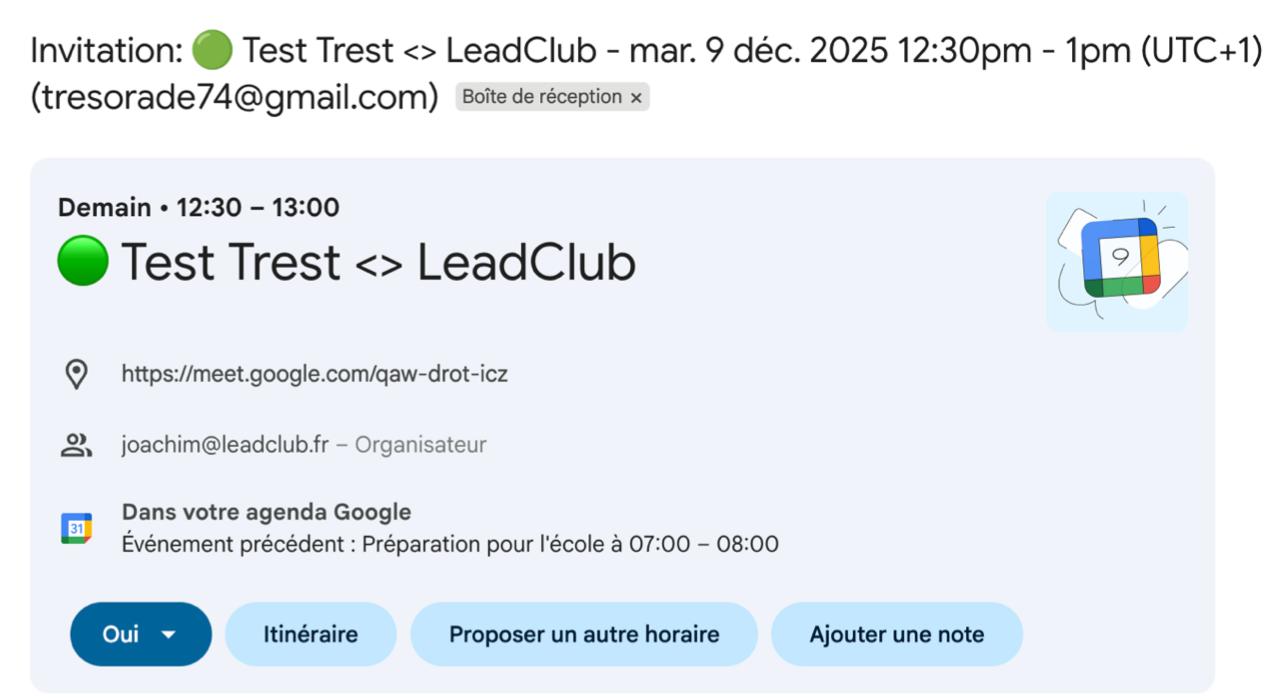 Exemple d'email d'invitation à l'agenda