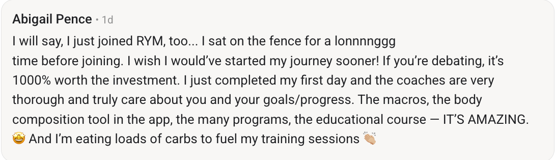 RYM challenge member testimonial