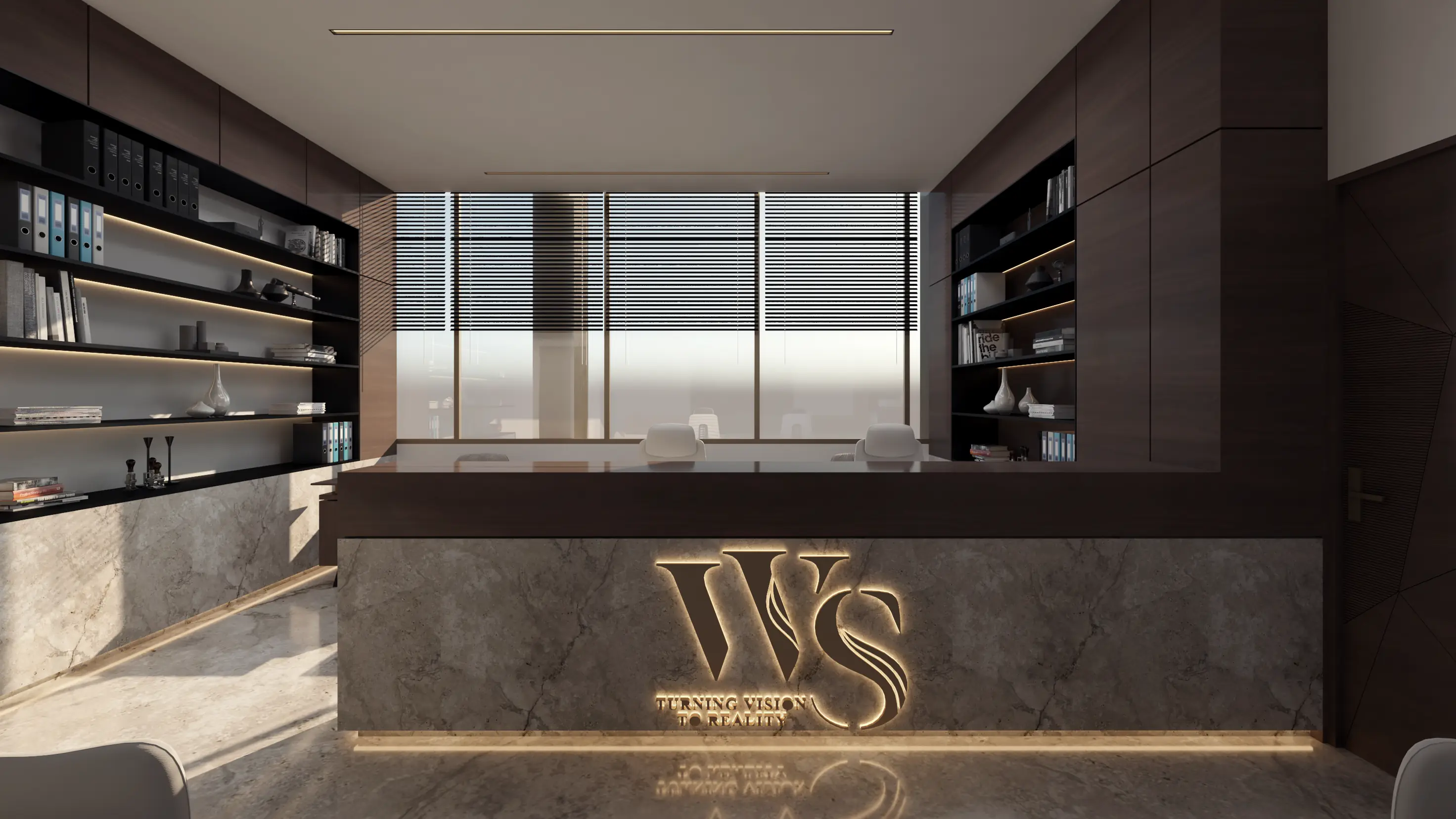 WS Corporate reception with the illuminated WS logo, Tripoli