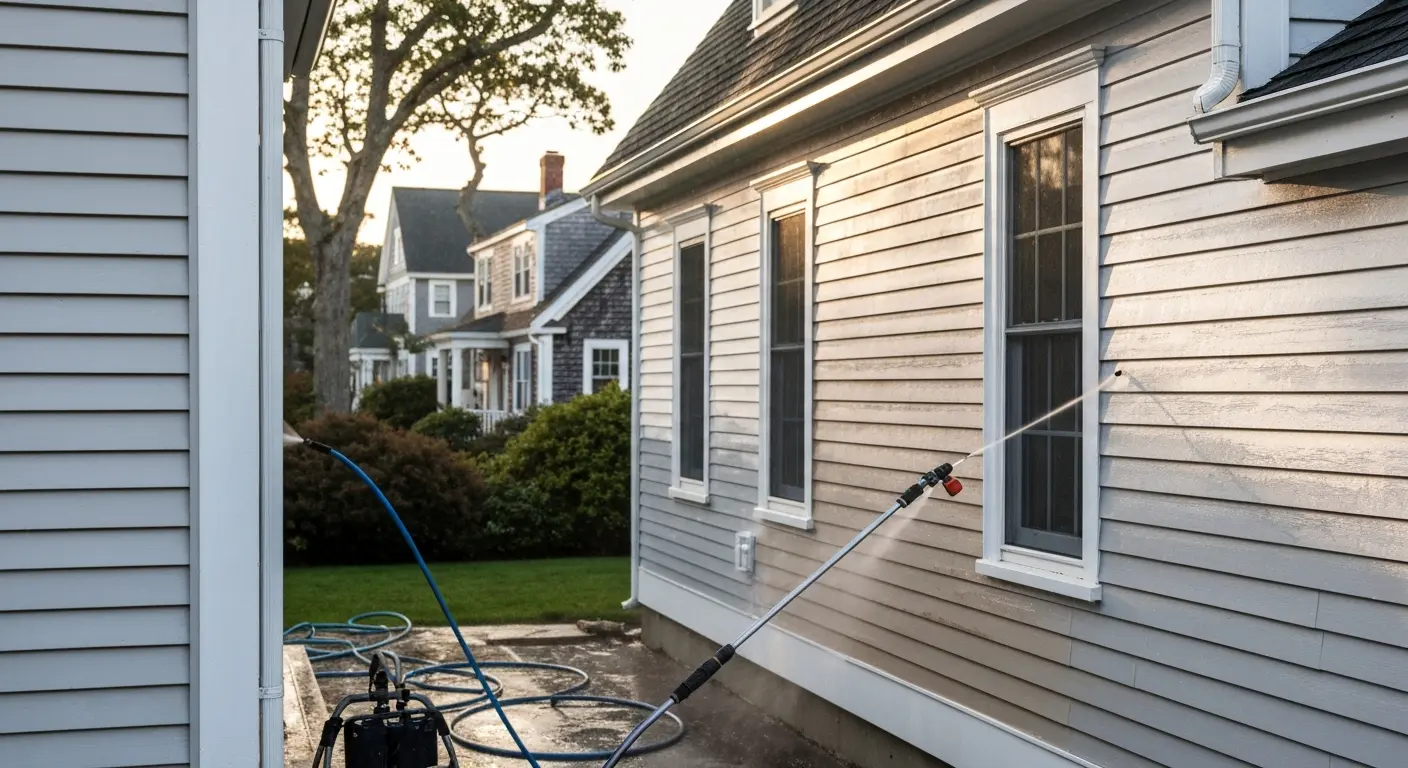 Professional pressure washing removing salt deposits