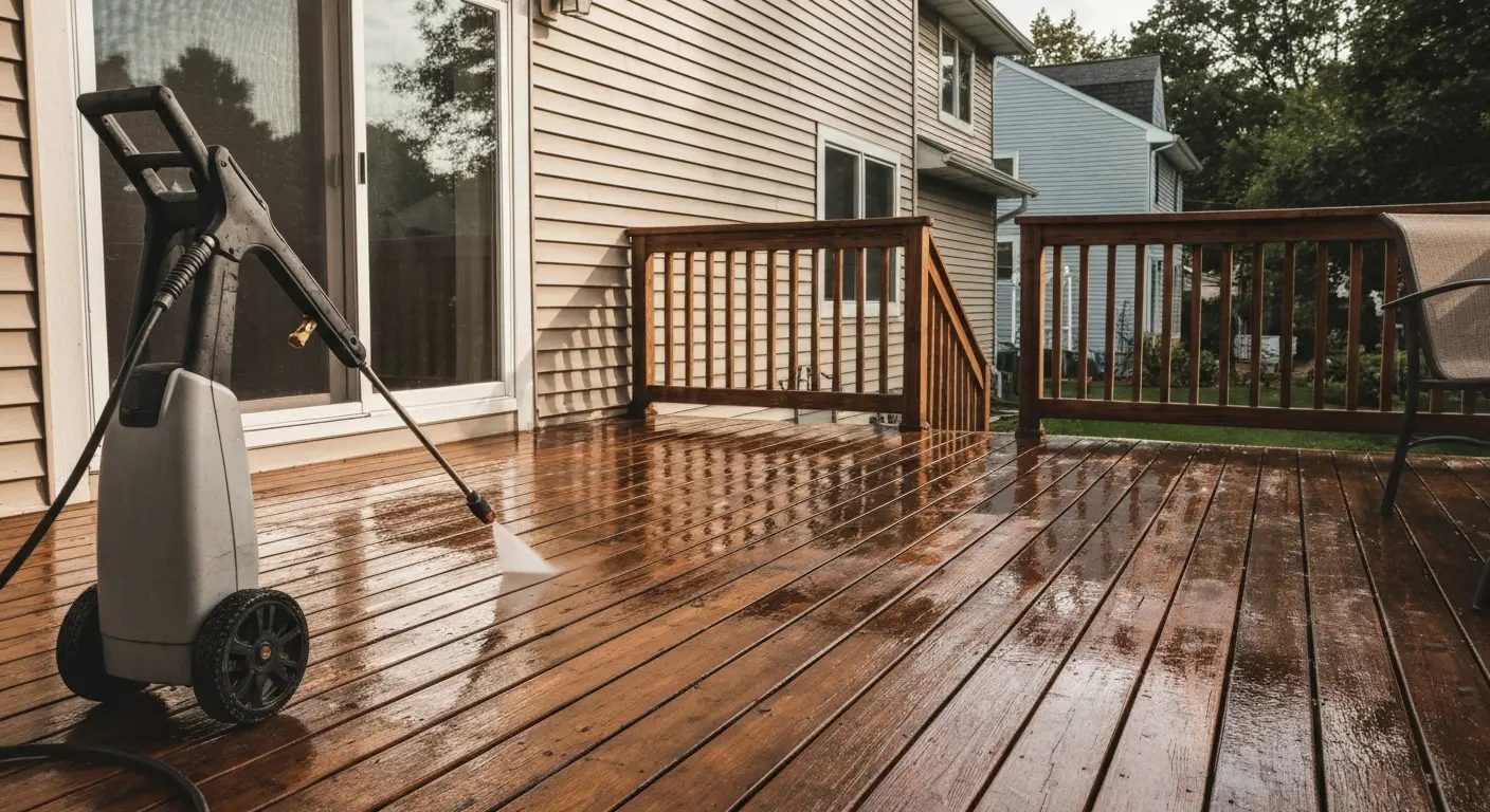 Pressure washing deck