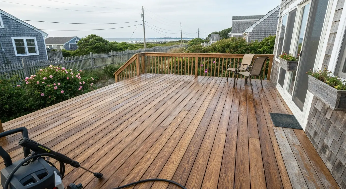 Pressure washing coastal deck