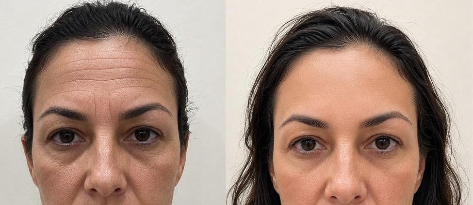 Before and after wrinkle relaxer, forehead and brow