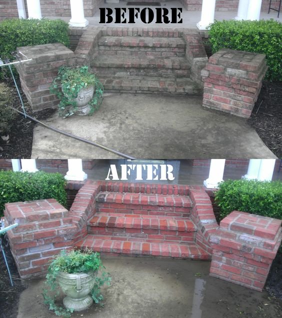 Brick stair restoration before and after by P3 Restoration & Painting