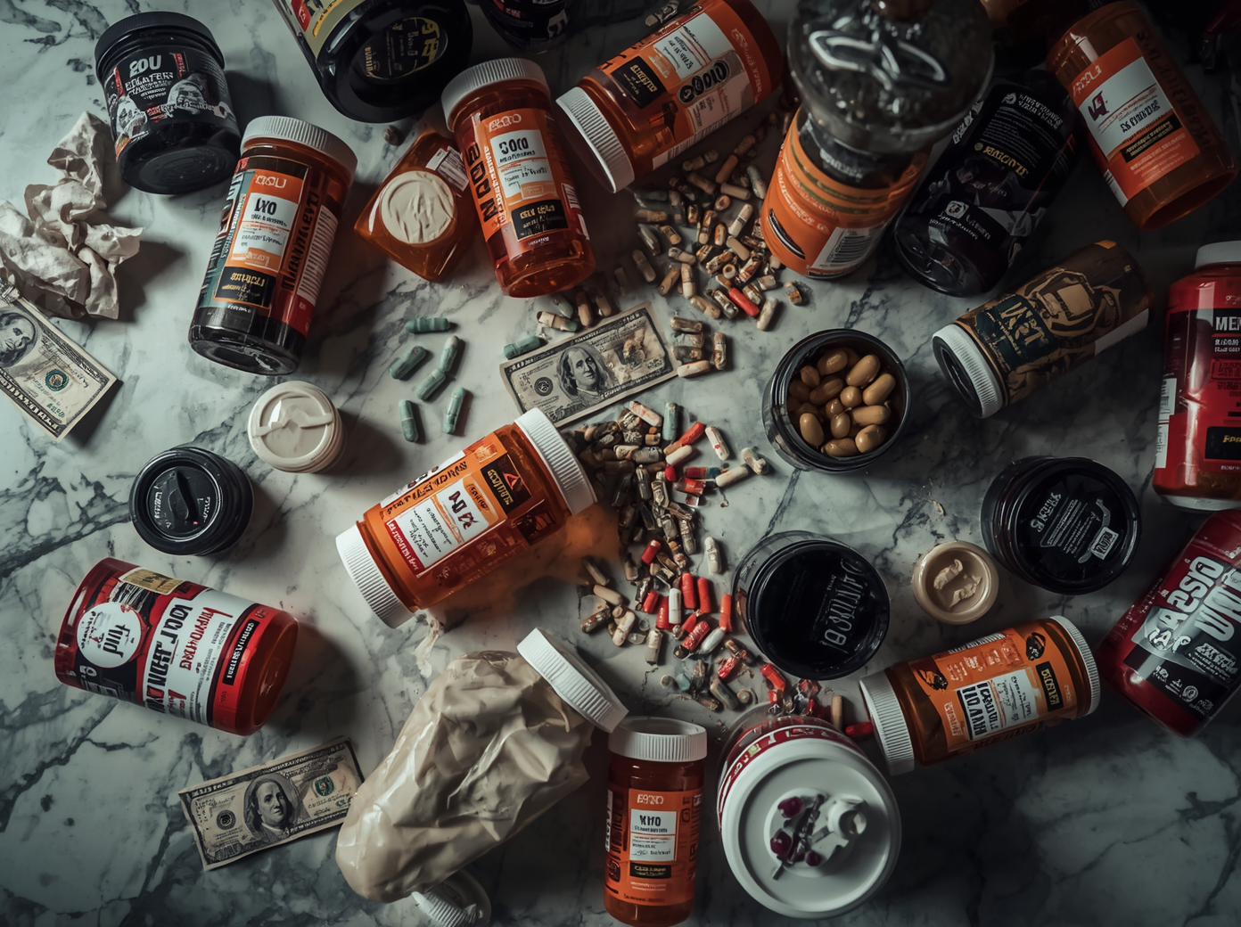 Cluttered supplement bottles — expensive symptoms, not solutions