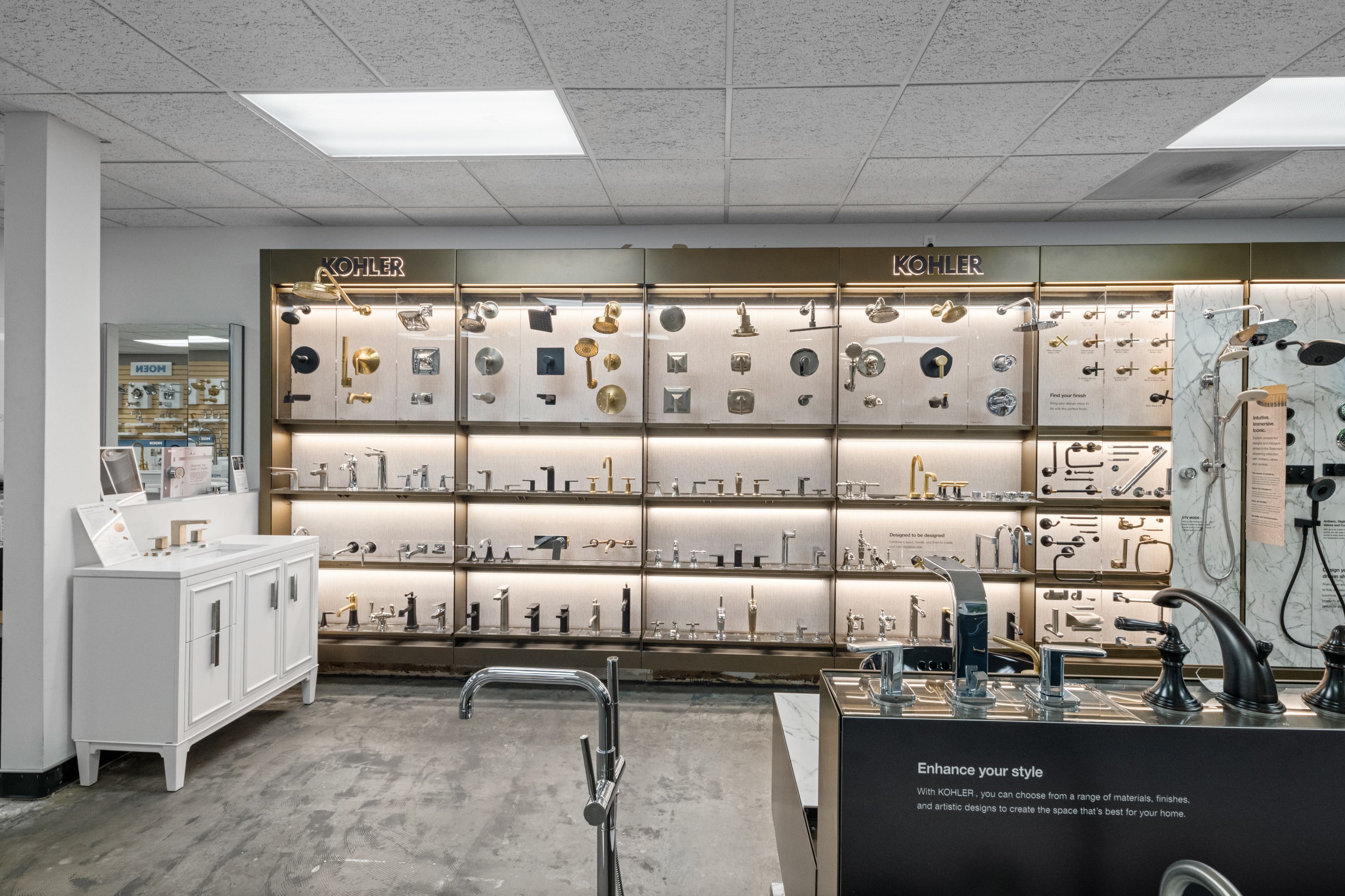 Kohler faucet and kitchen fixture display at Golden West