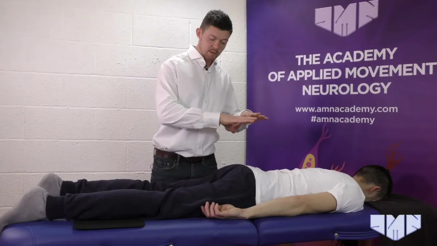 Manual muscle test on a client lying face down