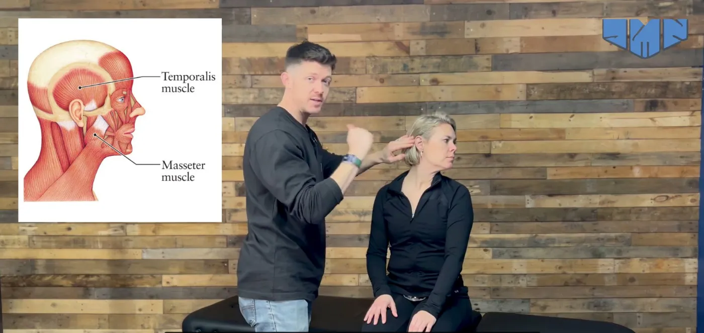 Calibrating the temporalis fascia while testing the client's arm