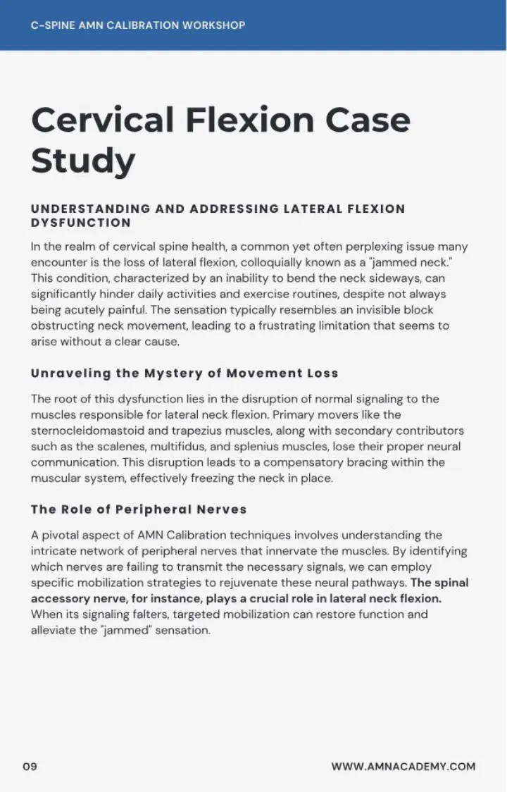 Workbook page: cervical flexion case study