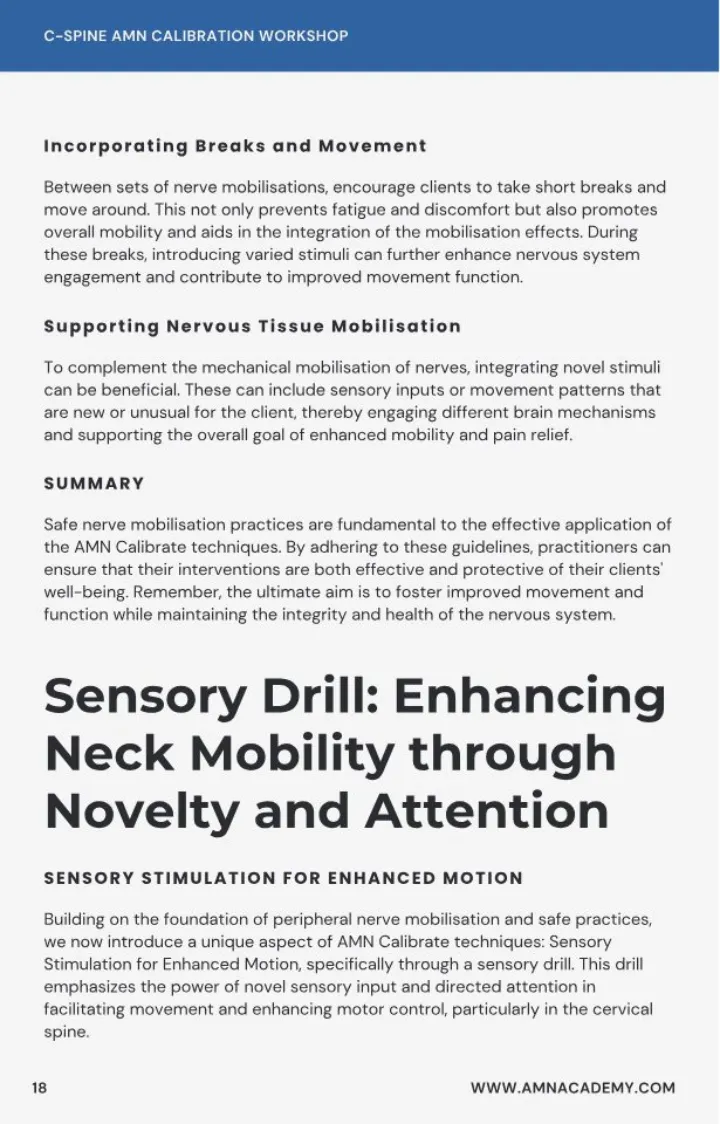 Workbook page: sensory drill for neck mobility