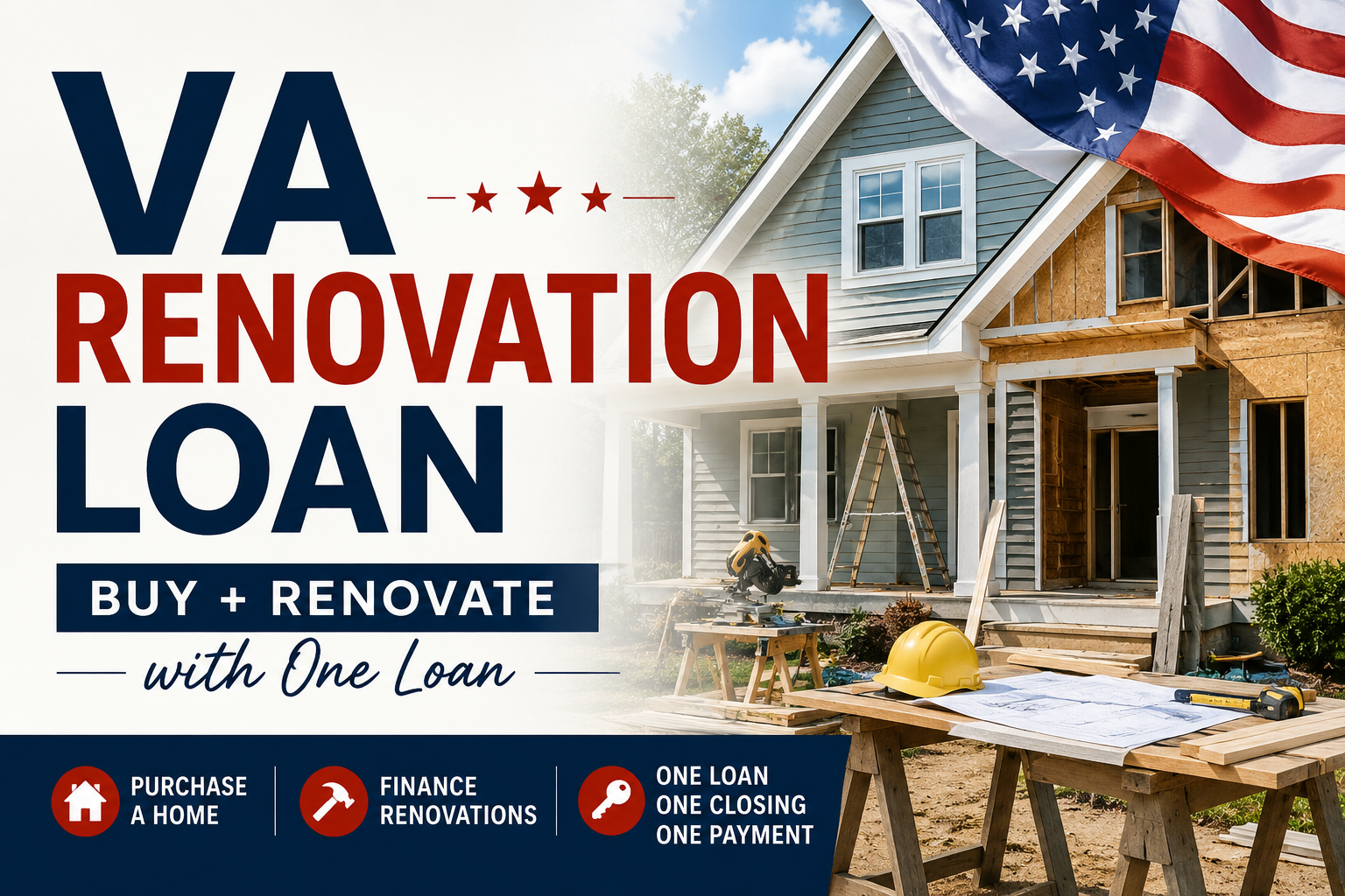 VA Renovation Loan allowing eligible veterans to purchase and renovate a home with one mortgage loan.