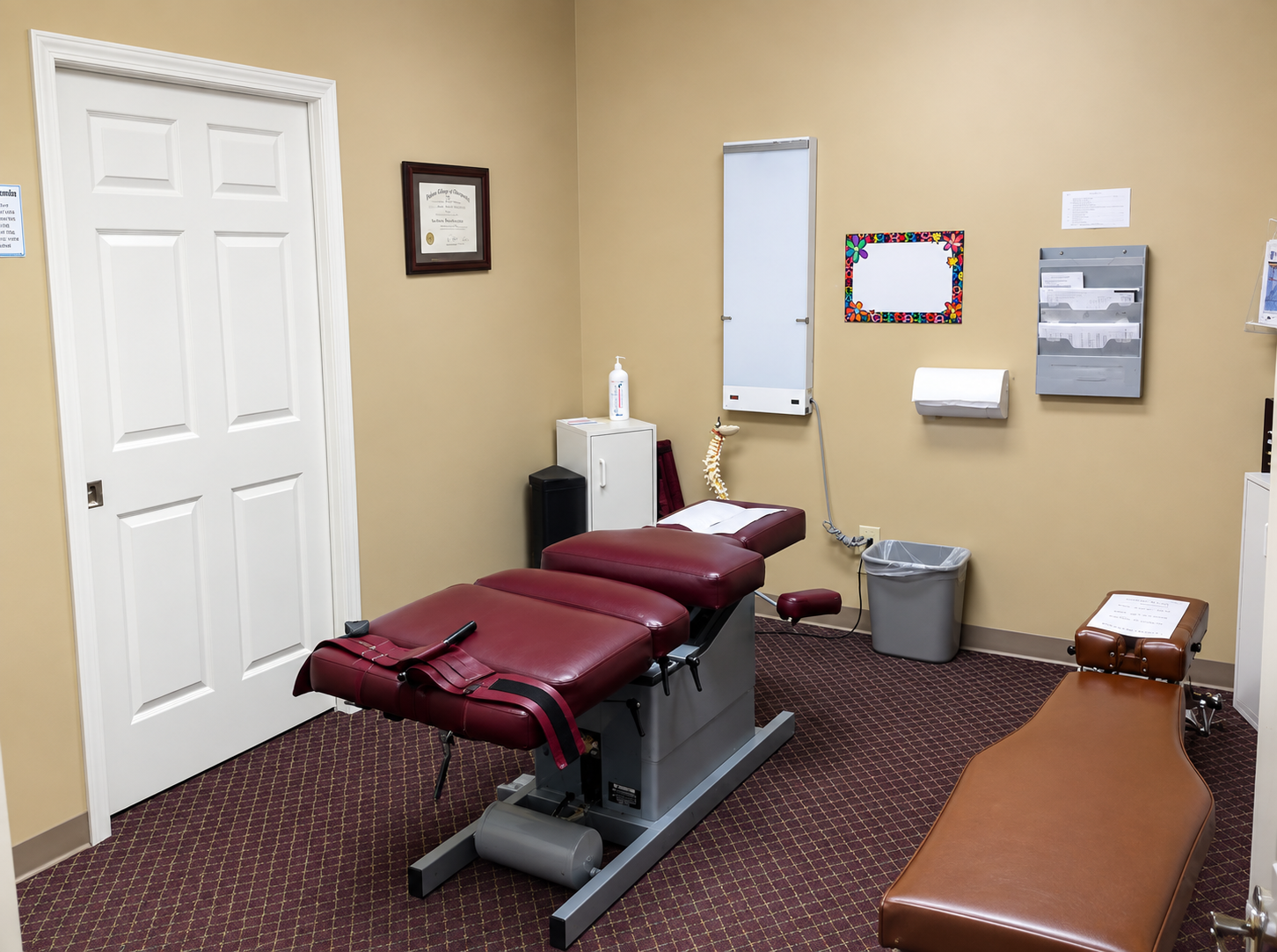 A private treatment room with a treatment table at Sparks Family Chiropractic in Lancaster, Ohio