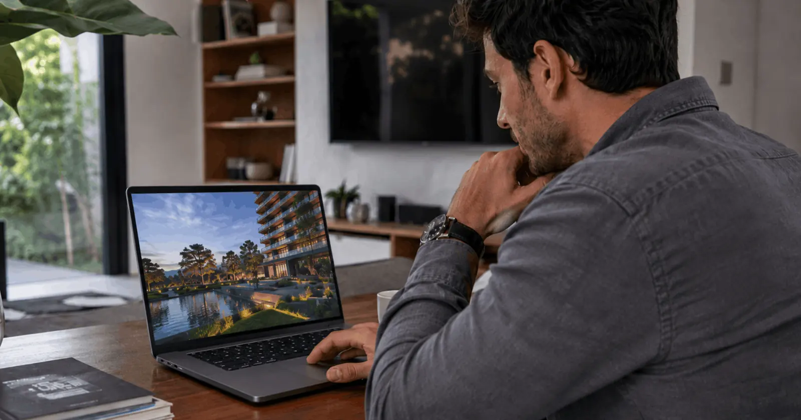 Comprador revisando en su laptop el creativo de un desarrollo