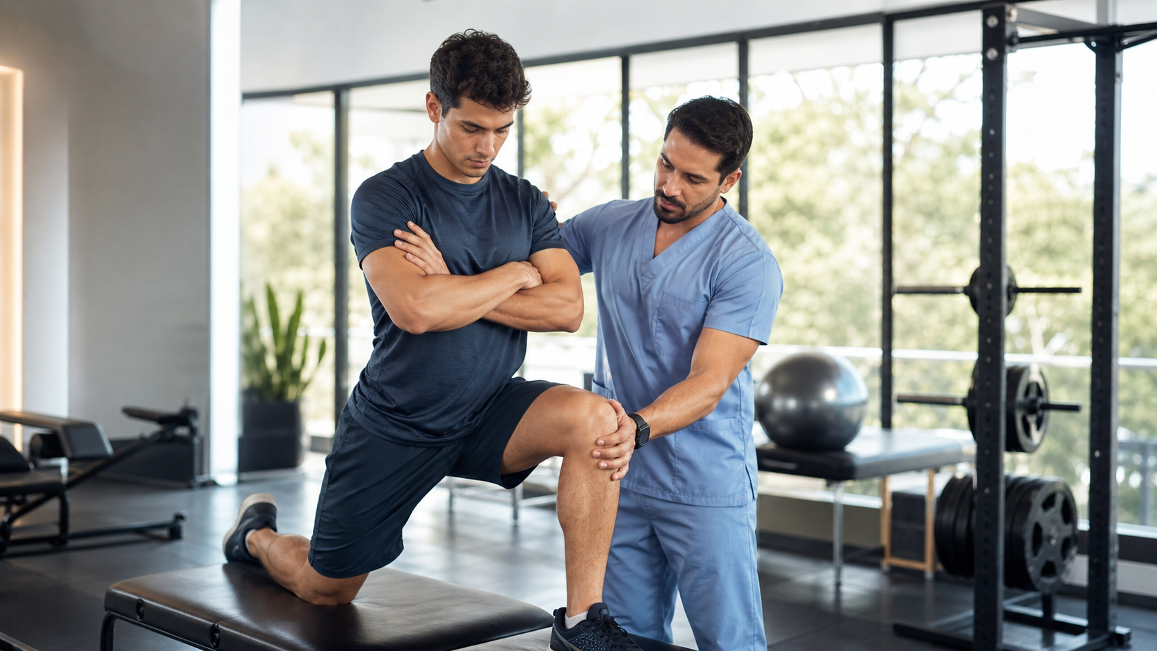 Sesión de fisioterapia y rehabilitación deportiva