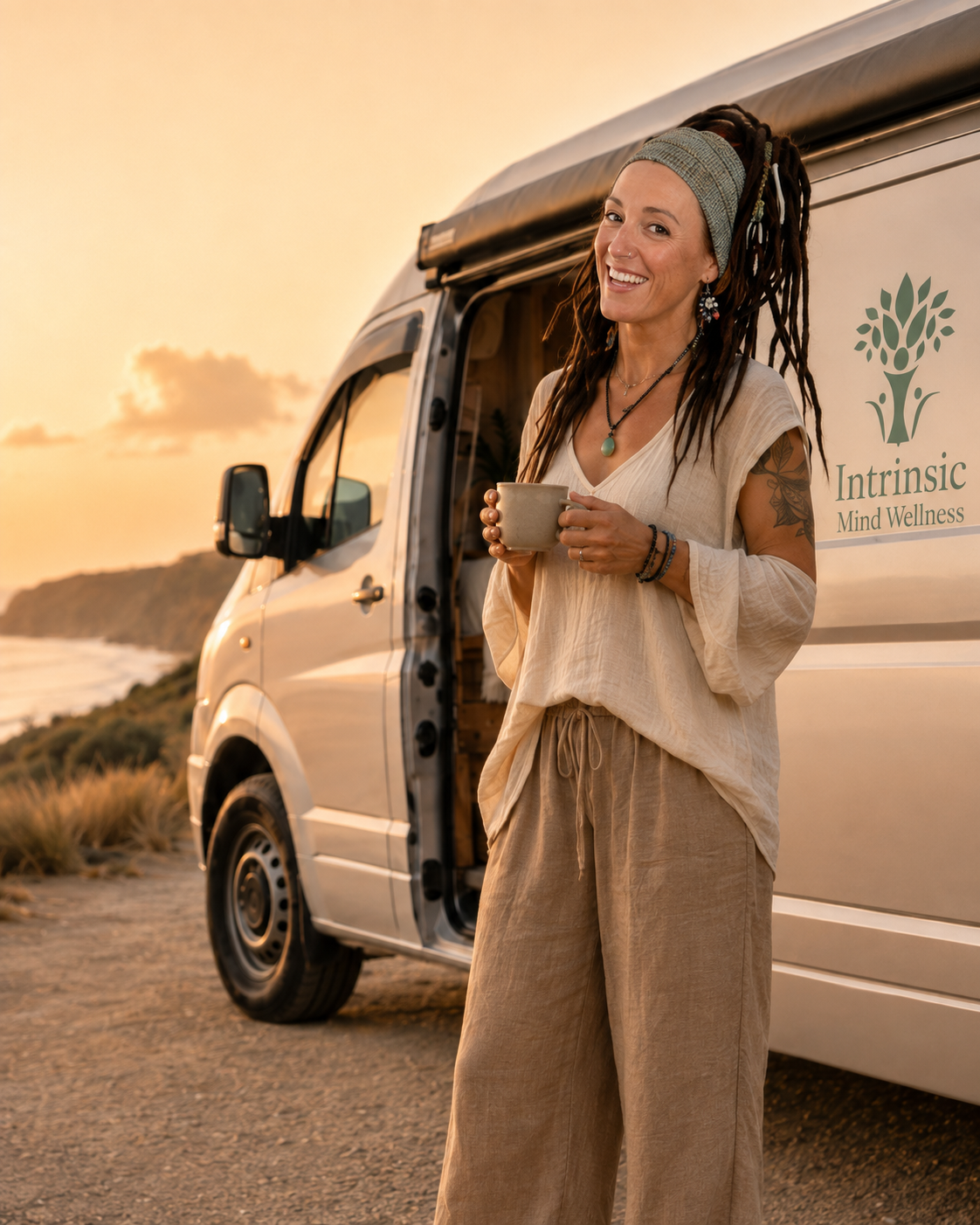 Leisa James standing beside her van