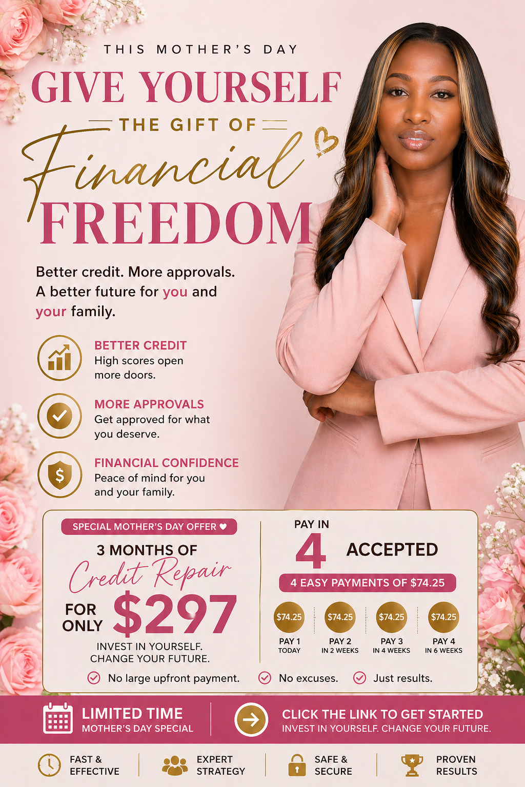 3 Months of Credit Repair Mother's Day flyer