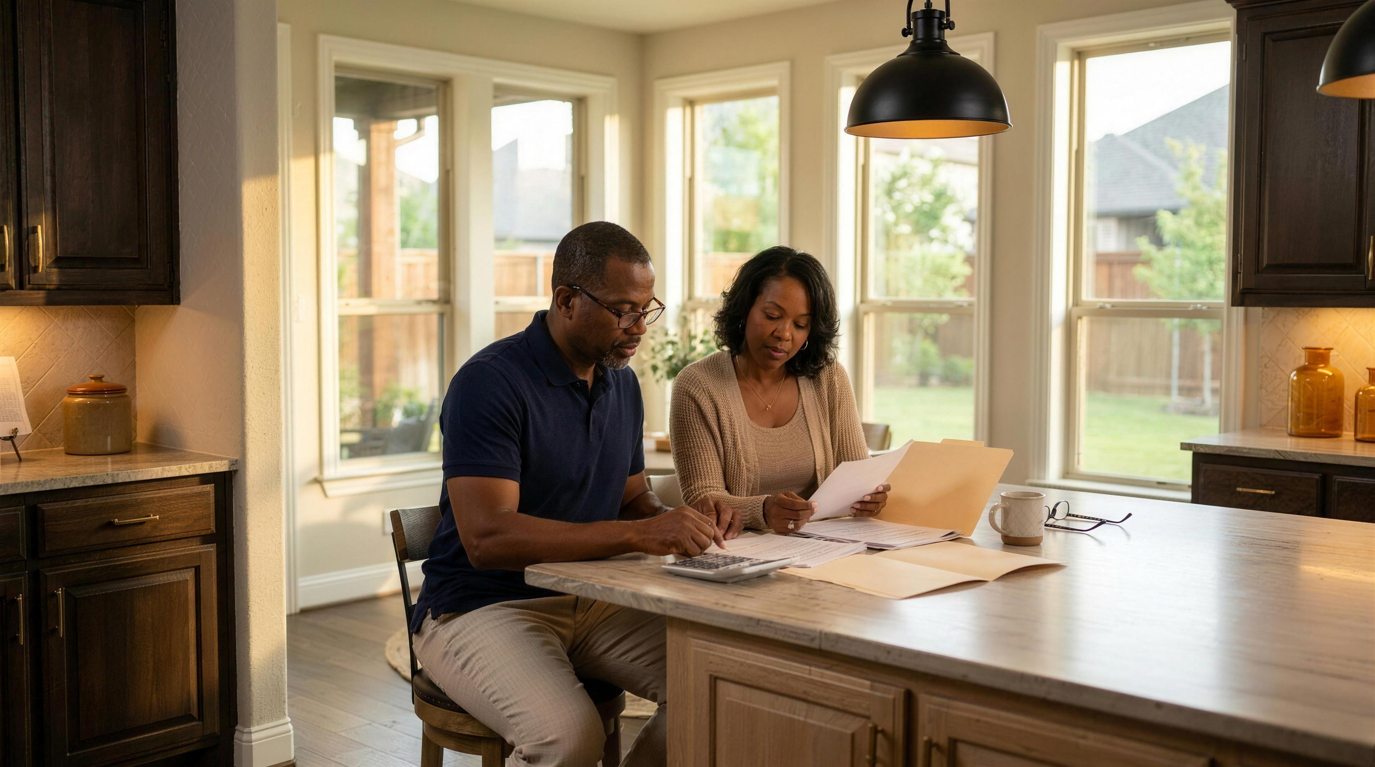 Red Oak TX homeowner reviewing a seller net proceeds breakdown at the kitchen table in 2026