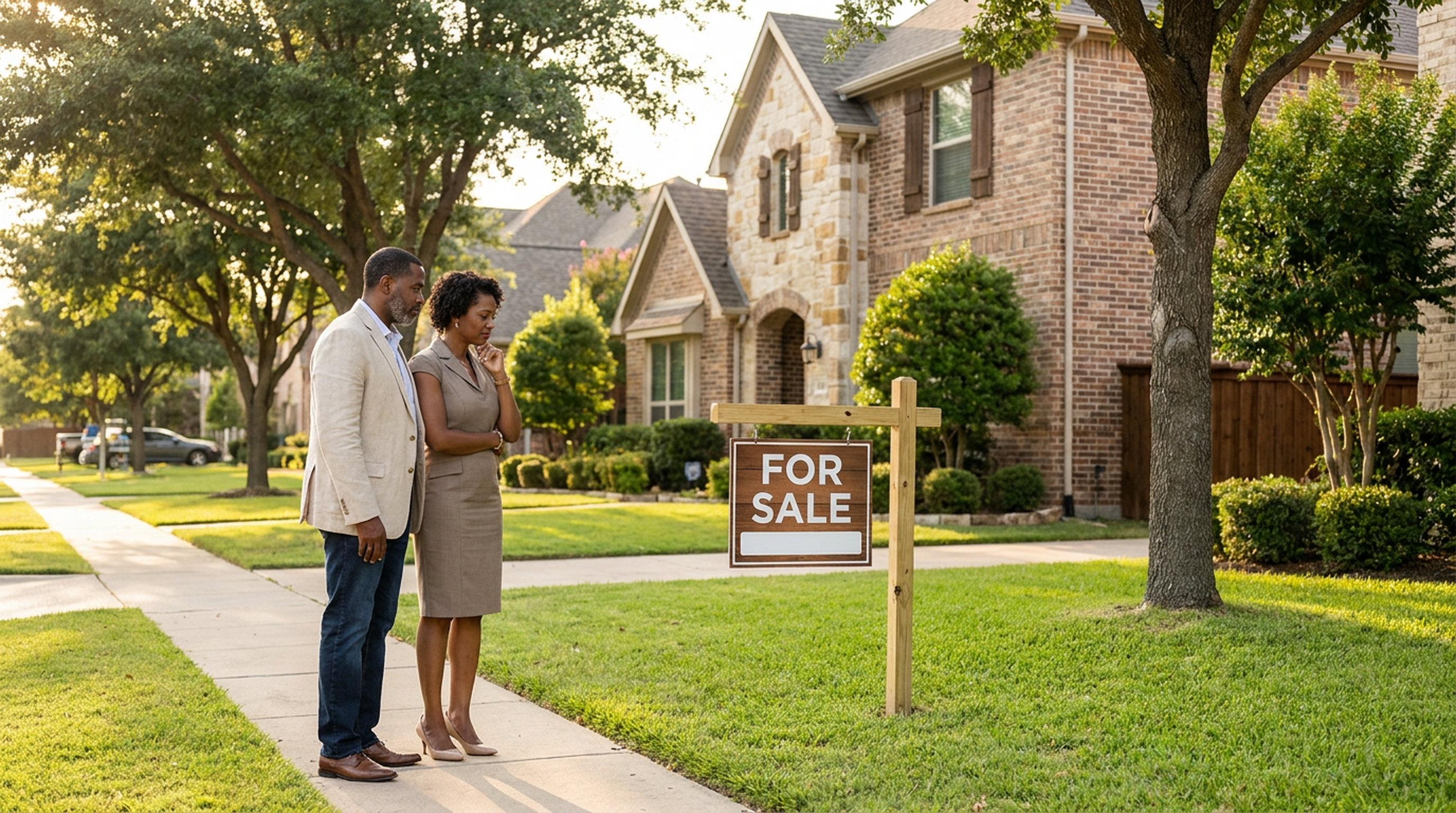 Midlothian TX homeowner reviewing a price reduction strategy with a for-sale sign in the 2026 DFW buyer's market