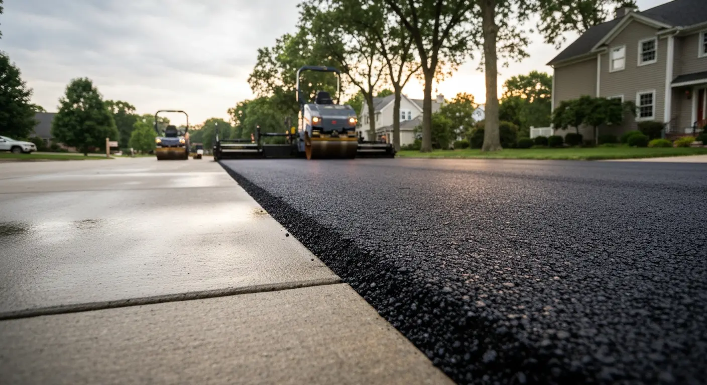 Fresh asphalt paving installation