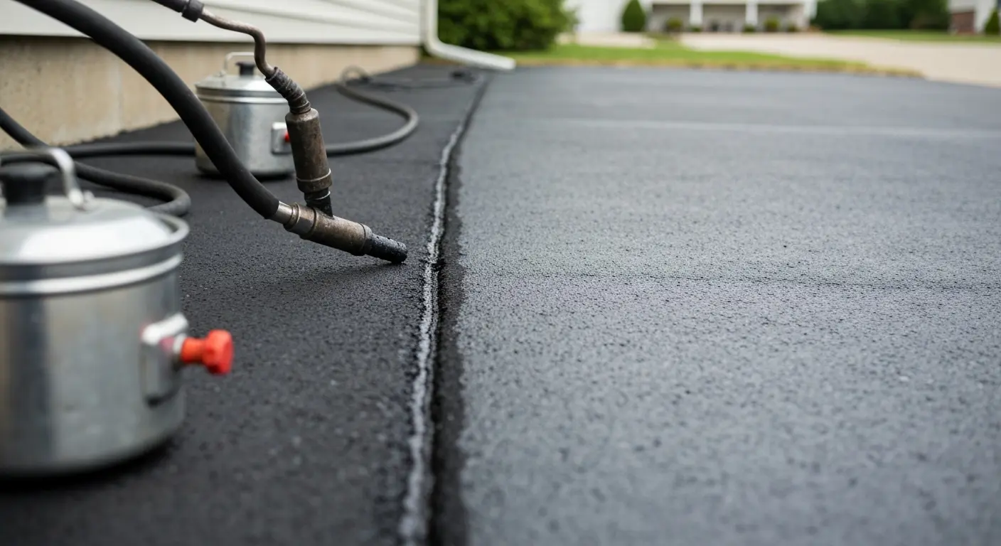 Hot rubber crack repair on asphalt