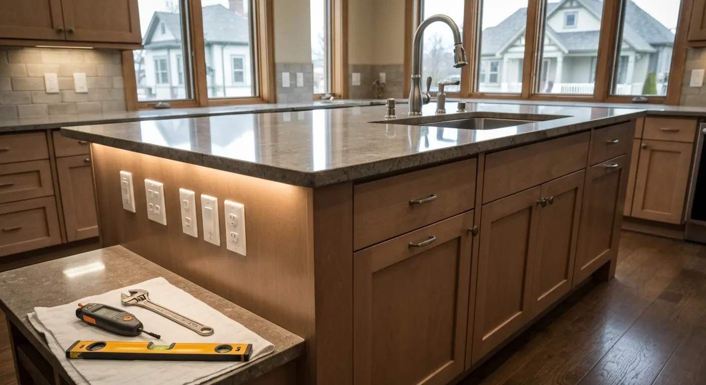 Kitchen island electrical and plumbing
