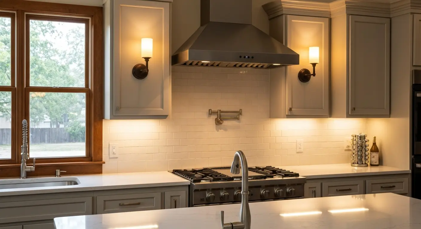 Decorative wall sconce near kitchen window