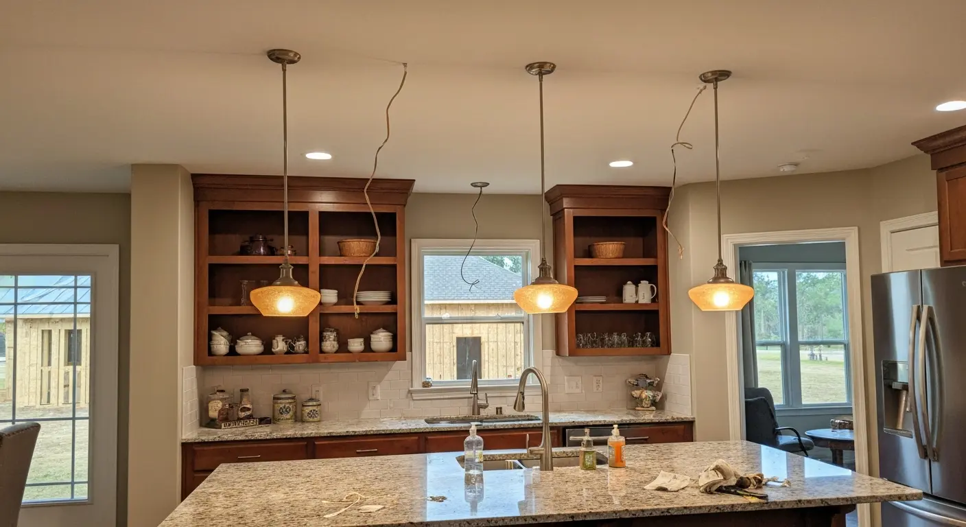 Kitchen island pendant lighting installation