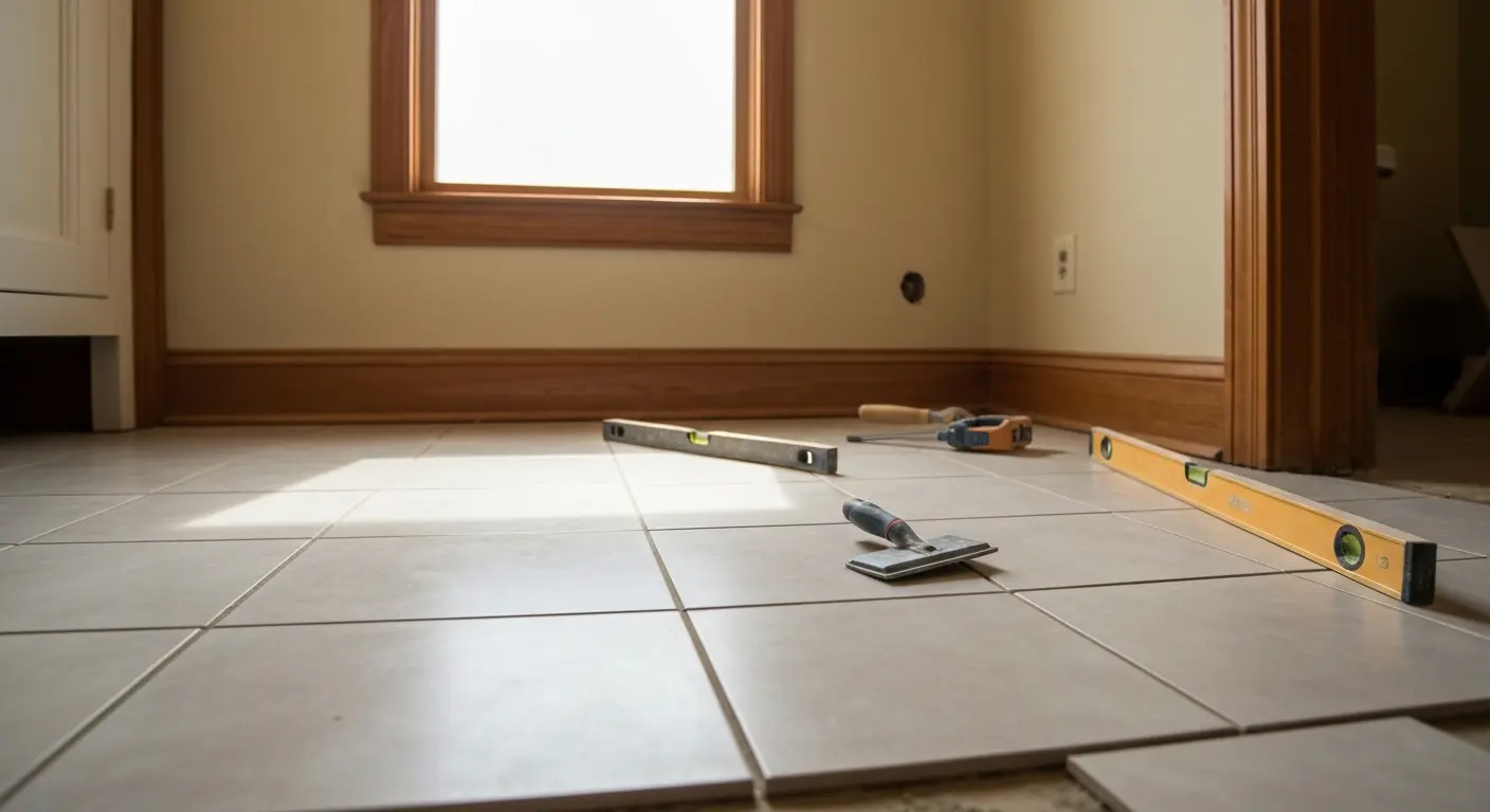 Ceramic tile bathroom floor installation