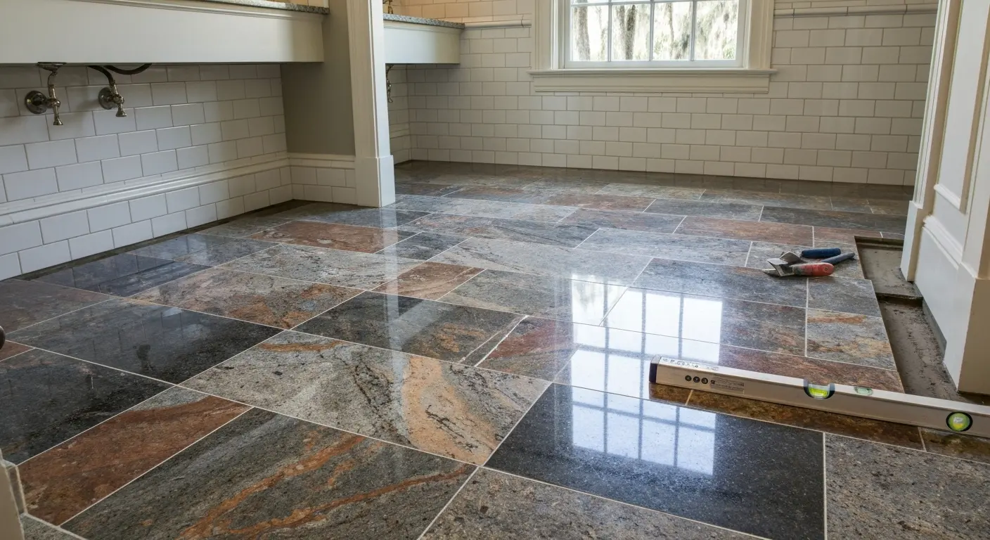 Natural stone bathroom floor