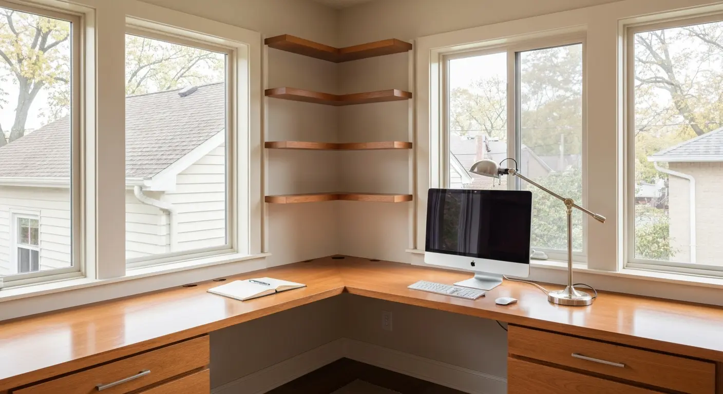 Home office addition with natural light and built-in desk space