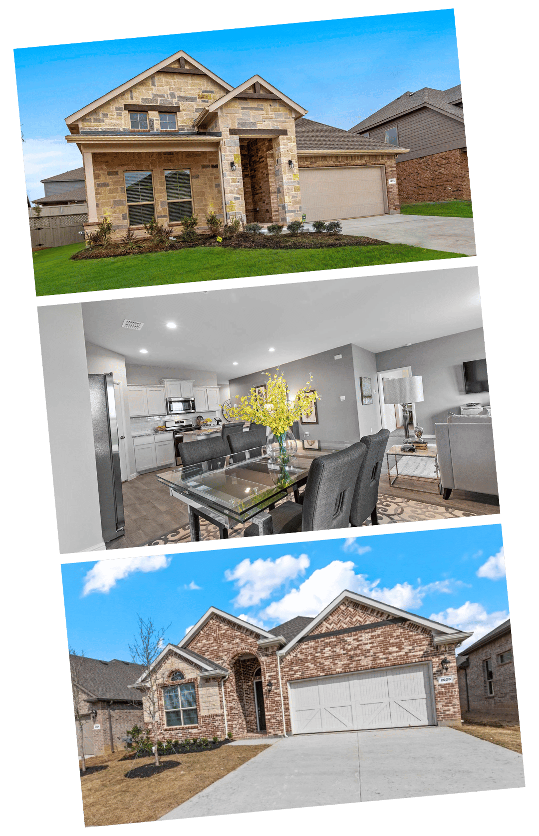 DR Horton model home exterior in a new Texas community, presented for real estate agents and home buyers.