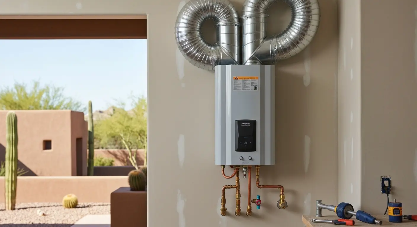 Tankless water heater mounted in Prescott residence