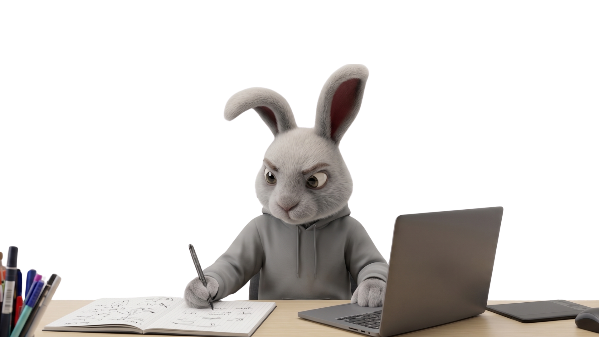Conejo trabajando en su escritorio