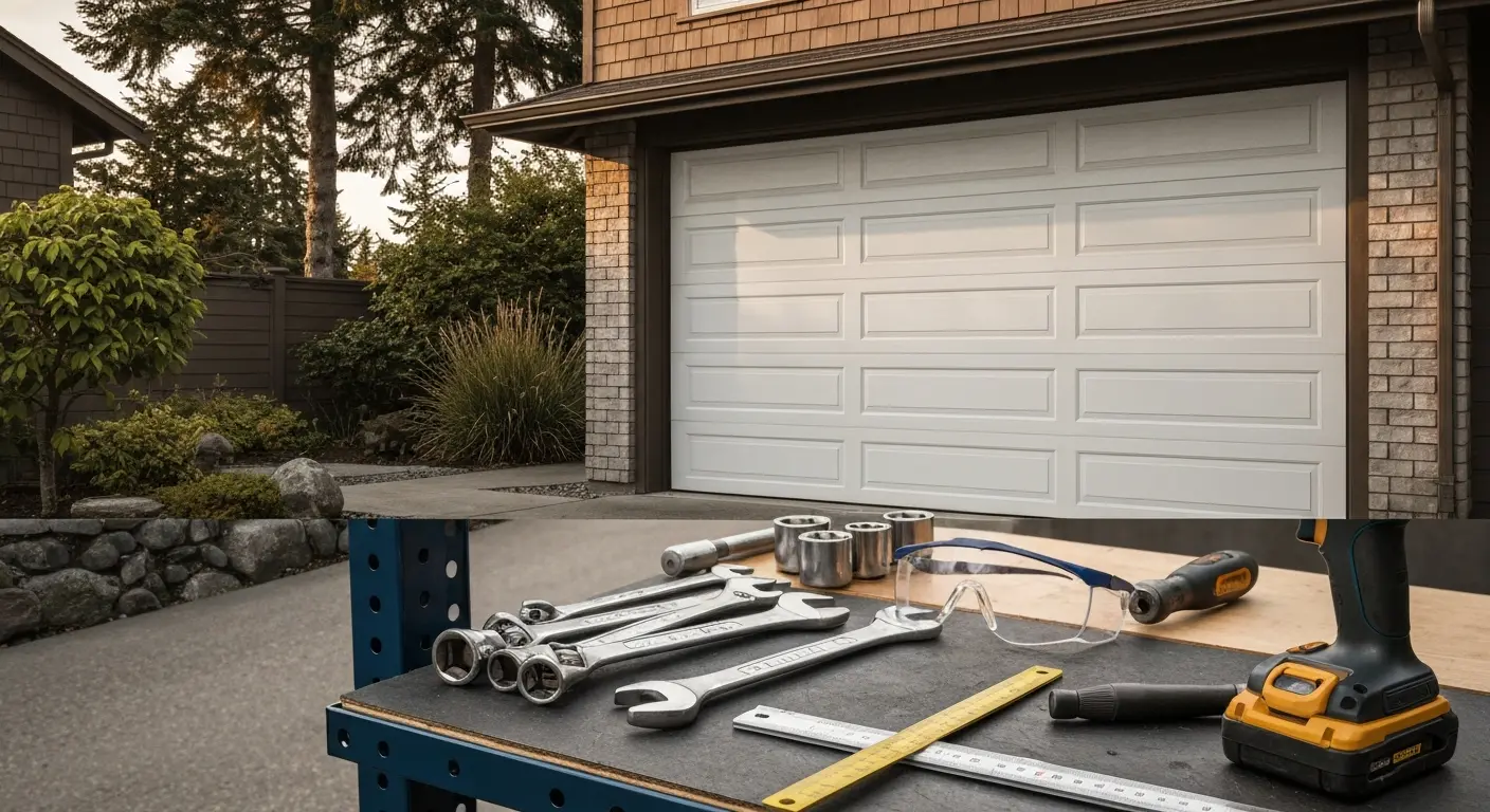 Garage door repair technician at work