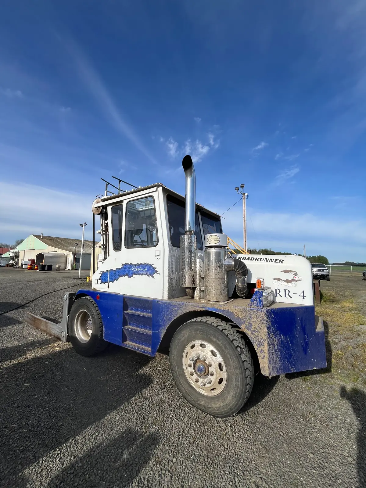 Before: Blue-and-white yard tractor exterior washing before and after in Salem, OR