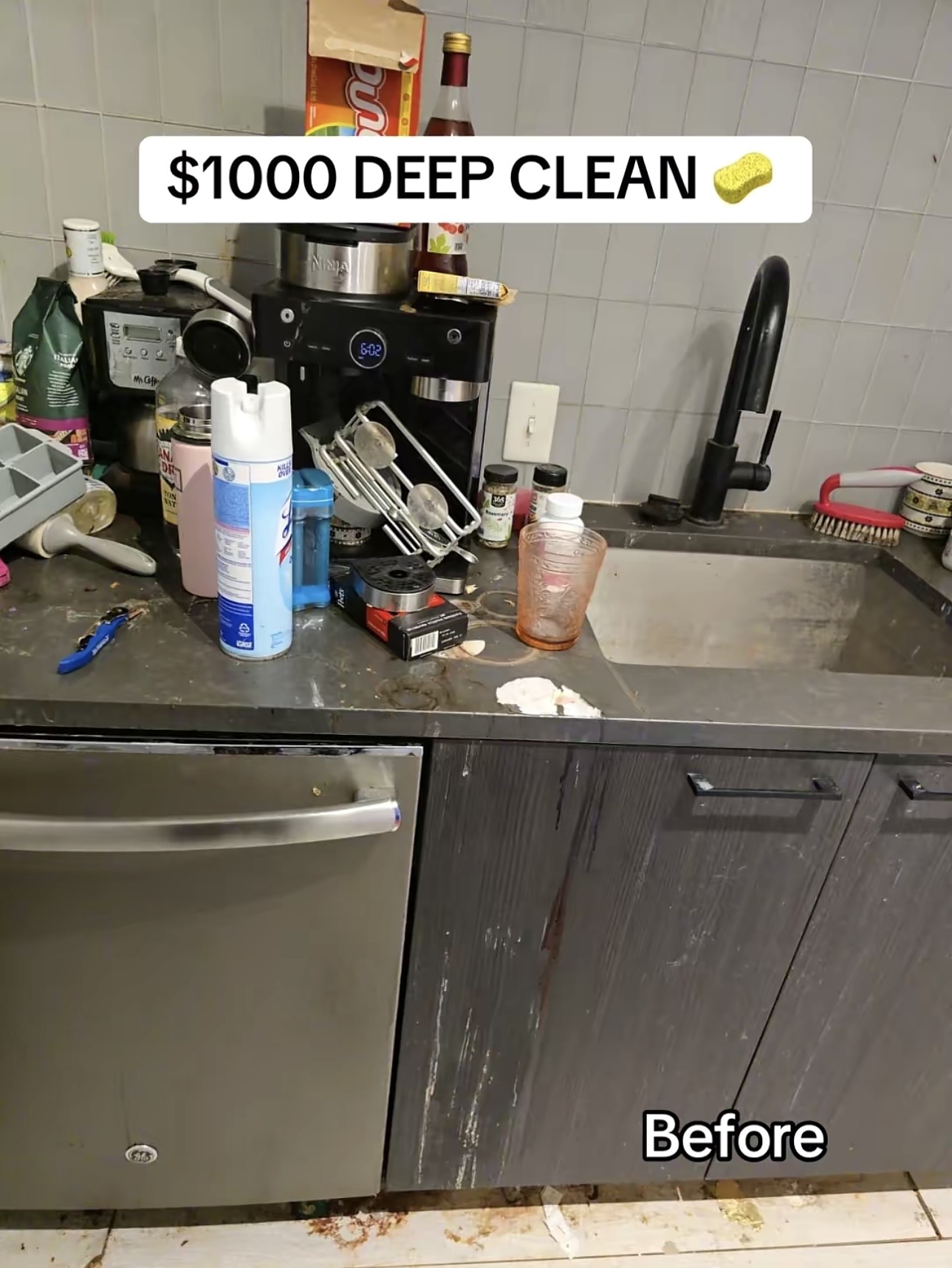The same kitchen before the deep clean
