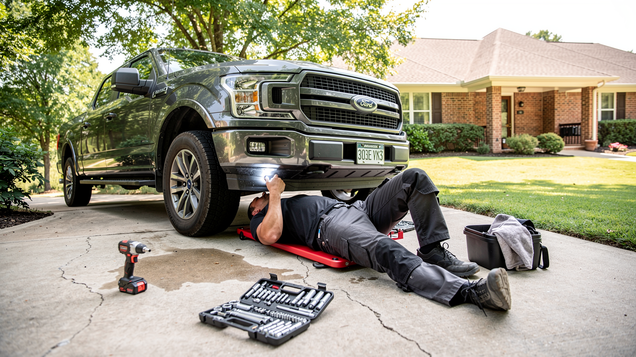 Mobile mechanic performing under-vehicle inspection and maintenance check in Northwest Arkansas — H & H Auto LLC