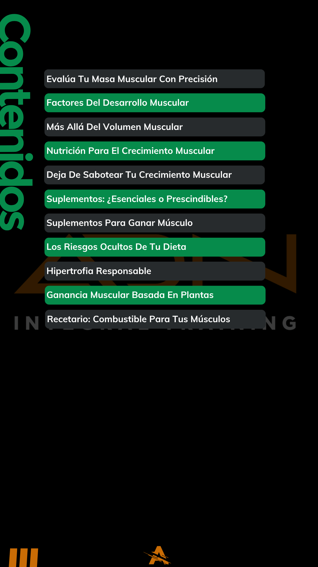 Índice del ebook ADN — Nutrición